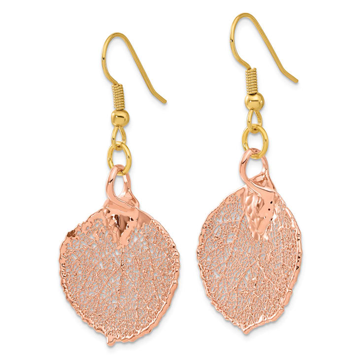 24k Rose Gold Dipped Aspen Leaf Shepherd Hook Earrings
