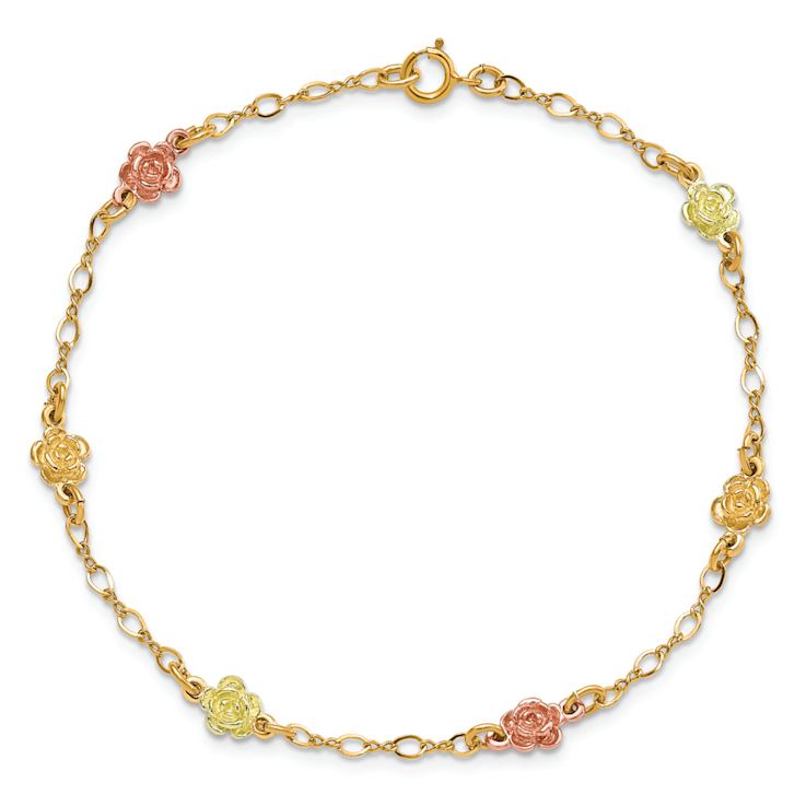 10k Yellow Gold with 12k Rose Gold and 12k Green Gold Accent Roses
Station Bracelet