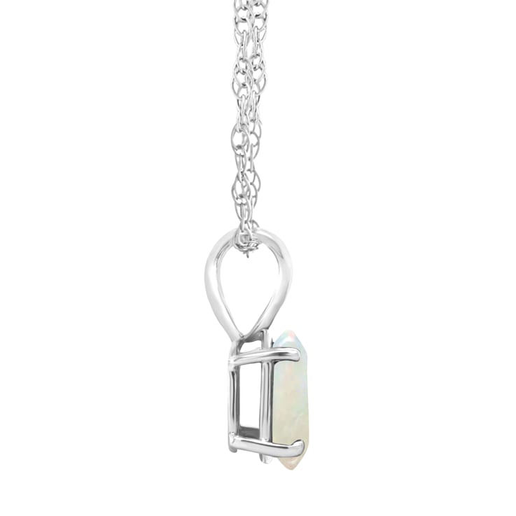 8x6mm Oval Opal 14k White Gold Pendant With Chain