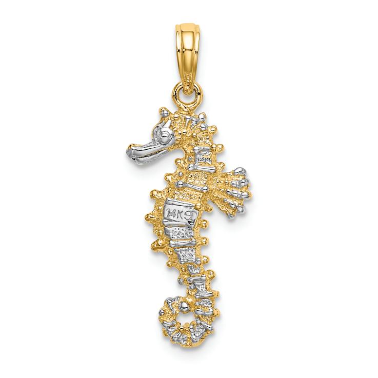 14K Two-tone Gold  Textured 3D Seahorse Charm
