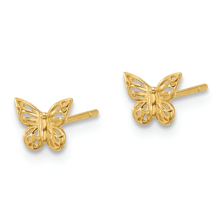 14k Yellow Gold Polished Butterfly Stud Earrings