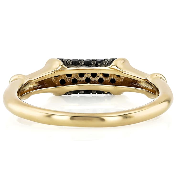 Black Spinel Bamboo Ring In 18K Gold Over Sterling Silver