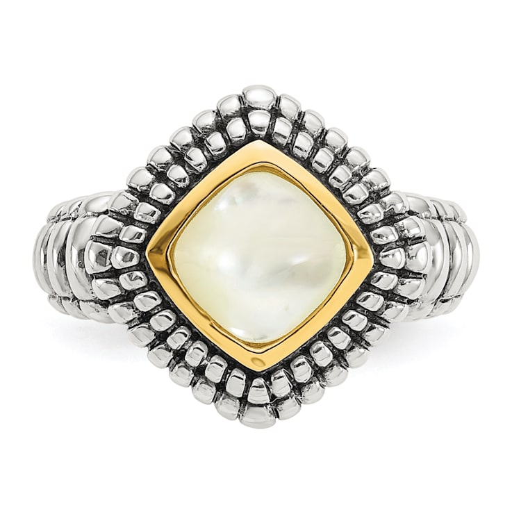 Sterling Silver Antiqued with 14K Accent Mother of Pearl Ring