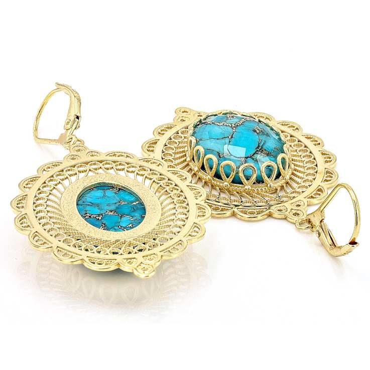Turquoise Doublet Dangle Earrings In 18K Gold Over Sterling Silver 18x13mm