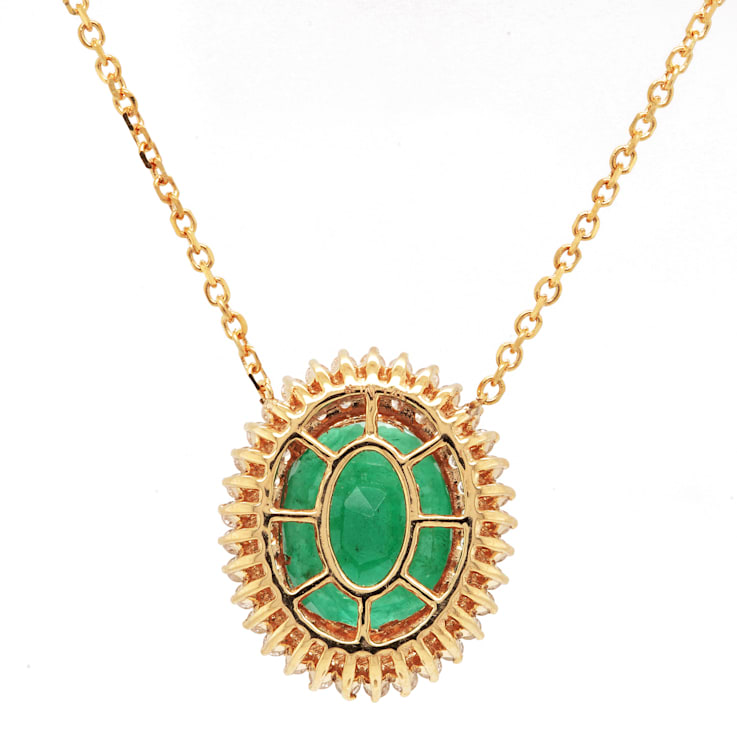 3.50 Ctw Emerald and 0.46 Ctw White Diamond Pendant in 14K YG