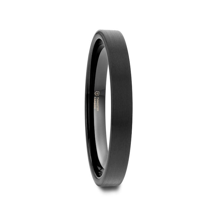 SAN ANTONIO Flat Black Tungsten Carbide Band with Brushed Finish 2mm