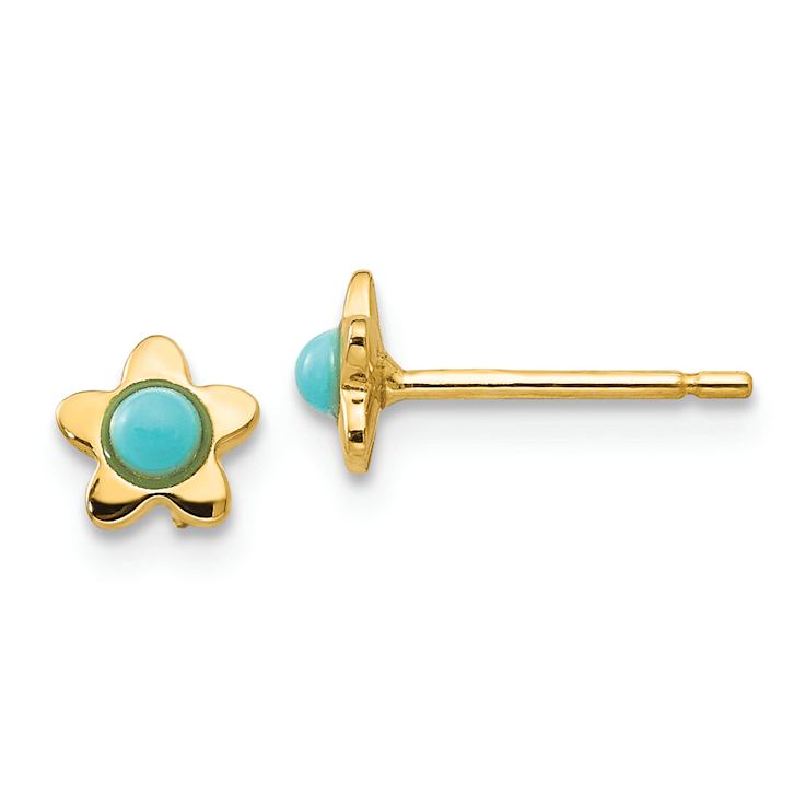 14k Yellow Gold Polished 5mm Turquoise Star Stud Earrings