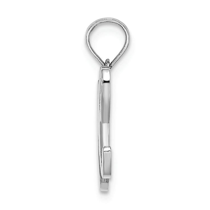 Rhodium Over 14k White Gold Polished Script Letter H Initial Pendant