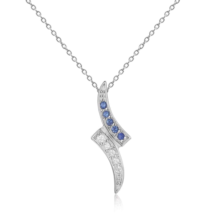 Round Blue Sapphire and White Sapphire Sterling Silver Pendant With Chain