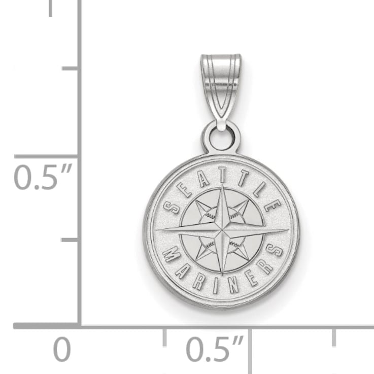 Rhodium Over Sterling Silver MLB Seattle Mariners LogoArt Circle Pendant