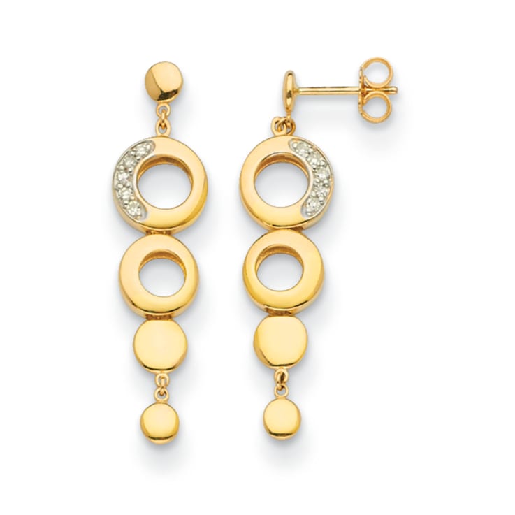 14K Yellow Gold Diamond Circle Dangle Post Earrings