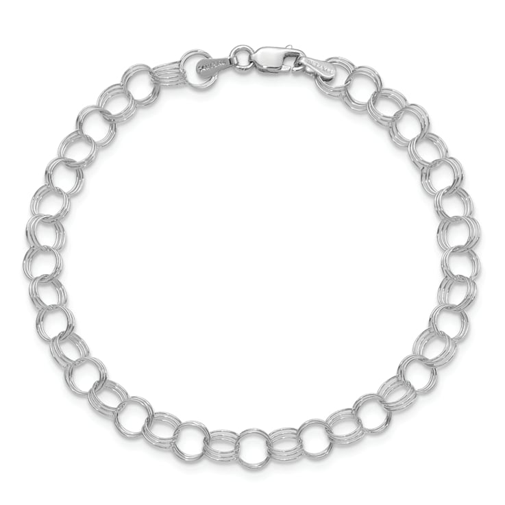 Rhodium Over 14k White Gold 6mm Triple Link Charm Bracelet