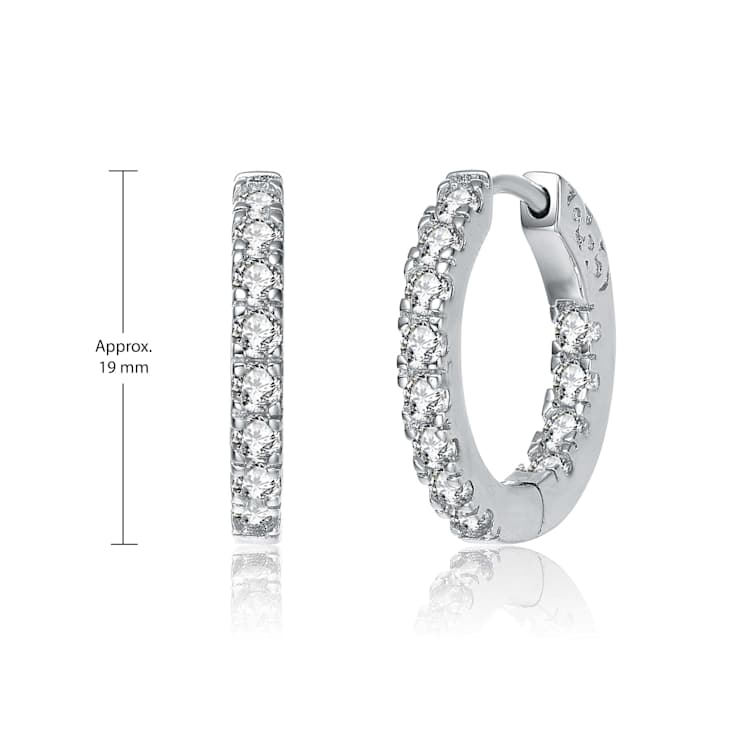 Pave CZ Inside-Out Hoop Earrings In White Rhodium Over Brass