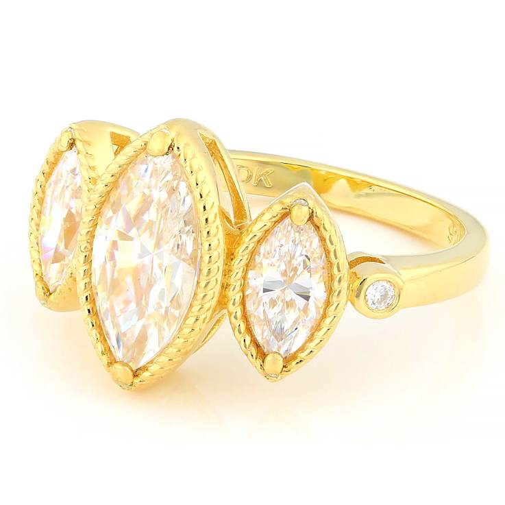 Diamond Simulant Marquise And Lab-Created Moissanite Ring In 18K Gold
Over Sterling Silver 3.99ctw