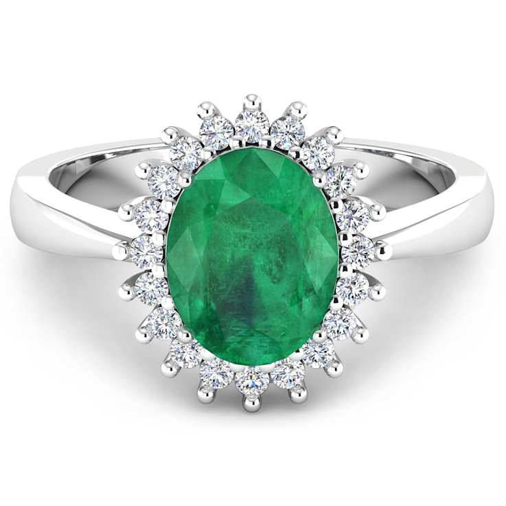 1.19ctw Green Emerald and Diamond 14K White Gold Halo Ring