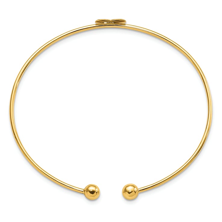 14K Yellow Gold Polished Heart Flexible Bangle