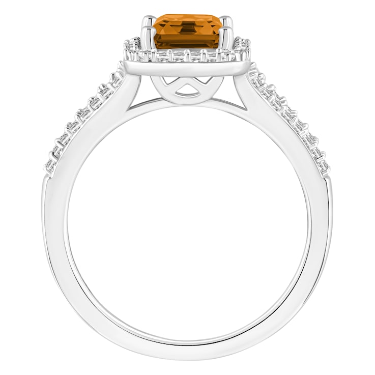 8x6mm Emerald Cut Citrine 1/4 ctw Diamond Rhodium Over Sterling Silver
Halo Ring