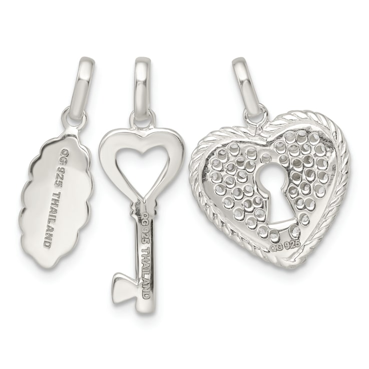 Sterling Silver Antiqued Cubic Zirconia 3 Piece Forever Pendant Set