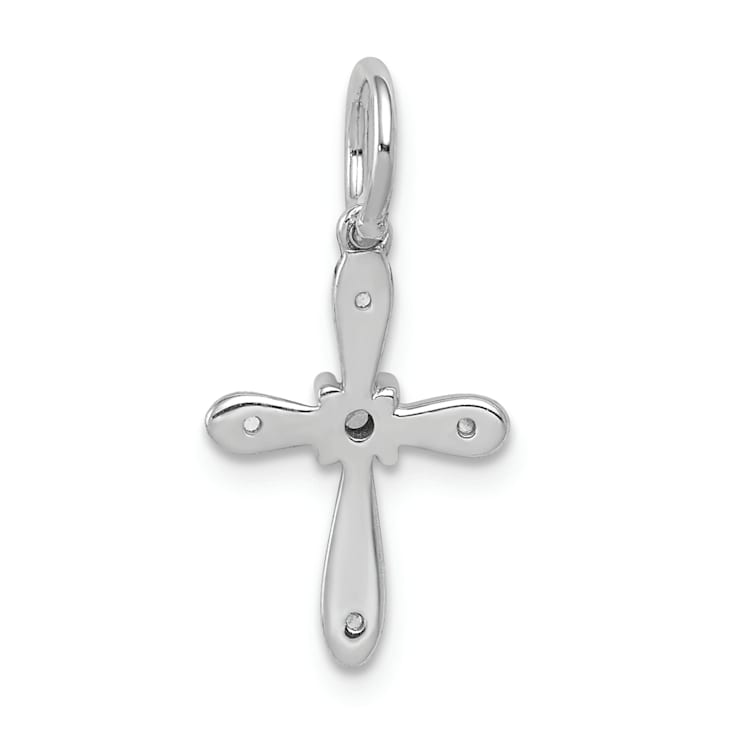 Rhodium Over 14K White Gold 0.03ct. Diamond Cross Charm