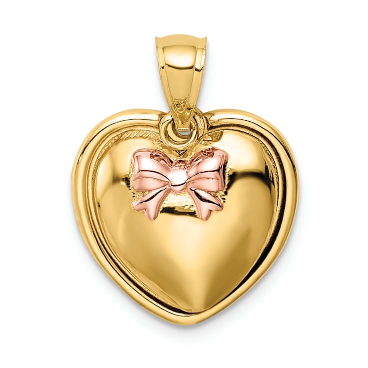 14k Yellow Gold and Rhodium Over 14k Yellow Gold I Love You Textured in
Heart Pendant