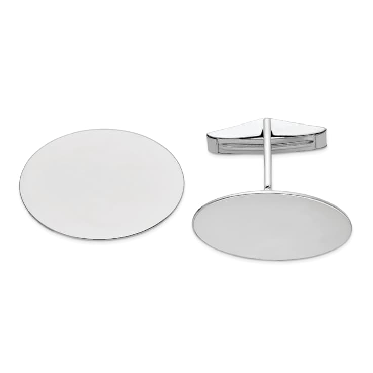 Rhodium Over 14K White Gold Men's Oval Cuff Links