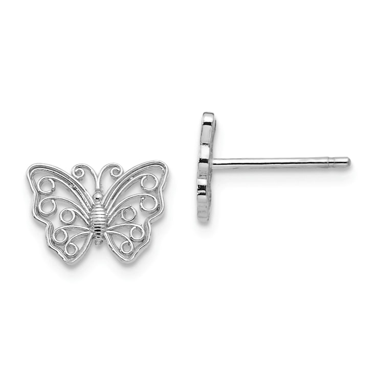 Rhodium Over 14k White Gold Textured Butterfly Stud Earrings