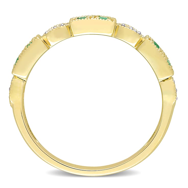 Emerald and Diamond 10K Yellow Gold Ring 0.14ctw