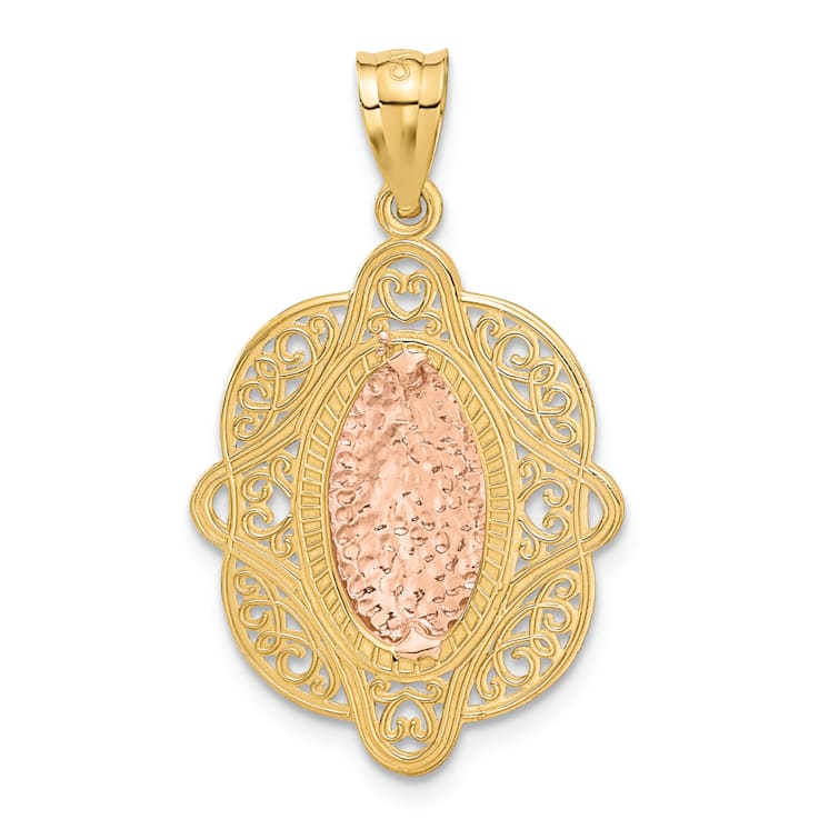 14K Yellow and Rose Gold Rose Virgin Mary Pendant