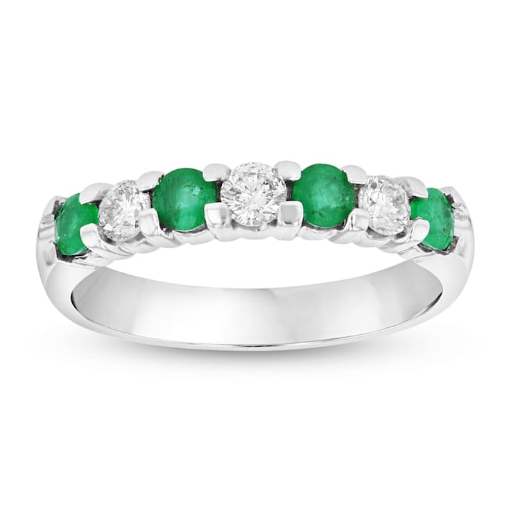0.75ctw Emerald and Diamond Band Ring in 14k White Gold
