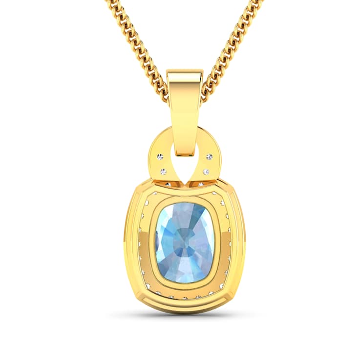 1.65ctw 14K Yellow Gold Aquamarine and White Diamond Pendant with 18
inch Cable Chain