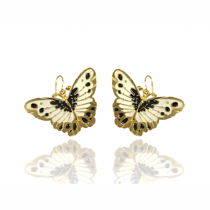 3 Pack Gold Tone White, Yellow and Pink Enamel Butterfly Earrings
