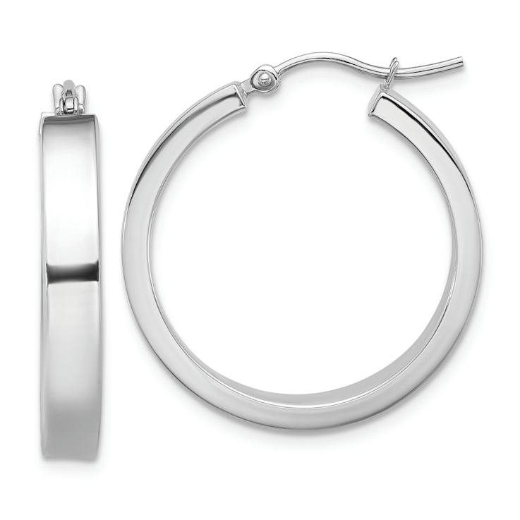 Rhodium Over 14k White Gold 1/1" Polished Hoop Earrings