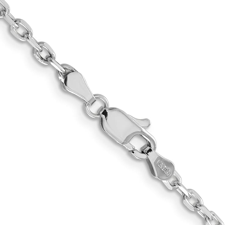 14K White Gold 3mm Diamond-cut Round Open Link Cable Chain Necklace