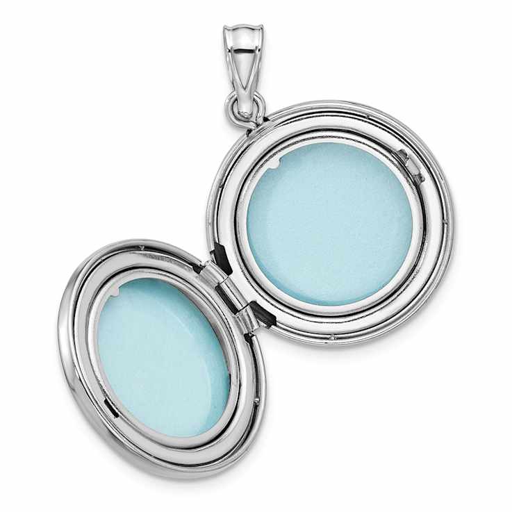 Rhodium Over Sterling Silver Diamond 20mm Mom Moon/Stars Round Locket