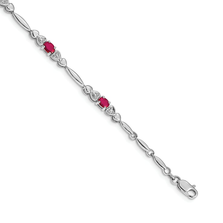 Rhodium Over 14k White Gold Diamond and Ruby Bracelet