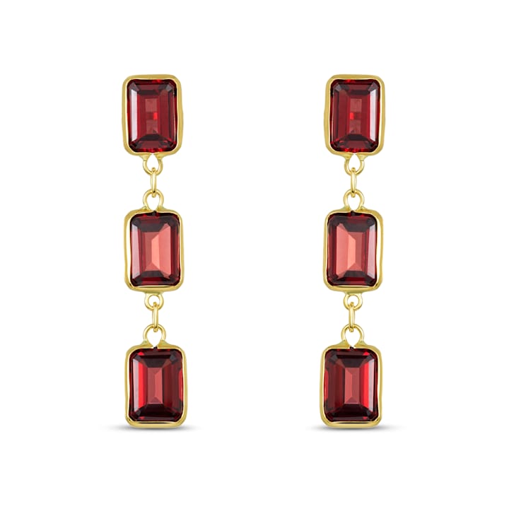 Garnet 7x5mm Rectangular Octagonal 14K Yellow Gold Dangle Earrings