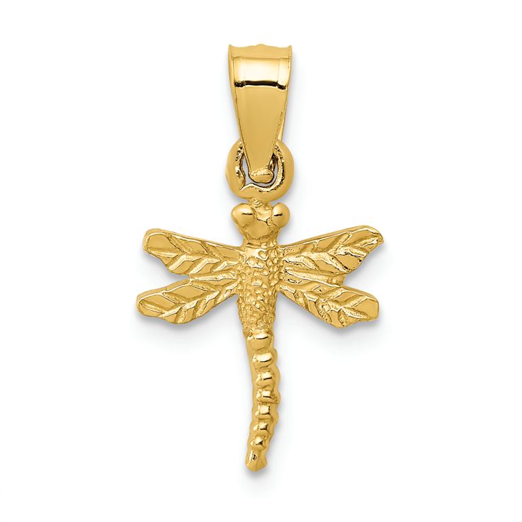 14k Yellow Gold Textured Dragonfly Pendant