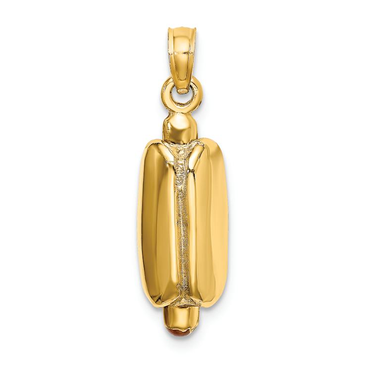 14k Yellow Gold 3D Multi-Color Enamel Hot Dog with Bun Charm