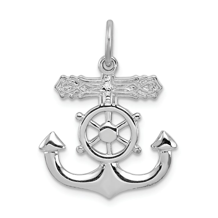 Rhodium Over Sterling Silver Mariner Cross Pendant