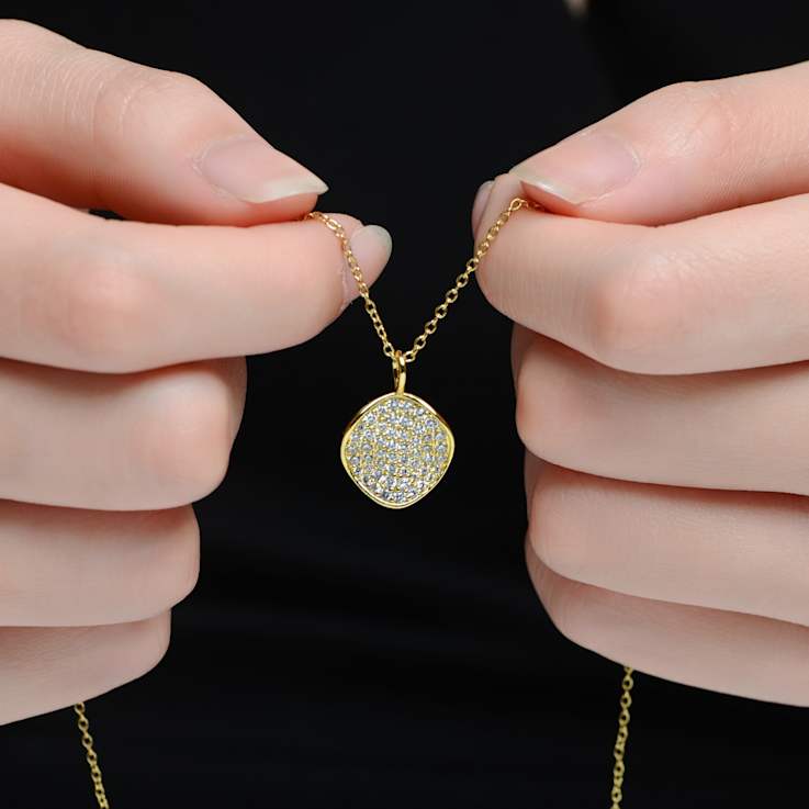 Pave CZ Circle Pendant Necklace In 14K Gold Over Brass