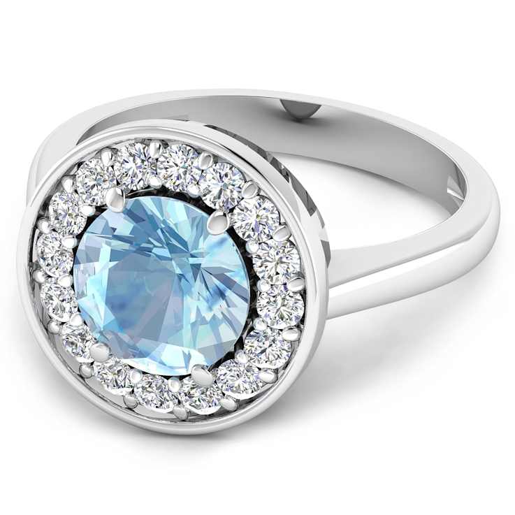 2.38ctw Blue Aquamarine and Diamond 14K White Gold Halo Ring