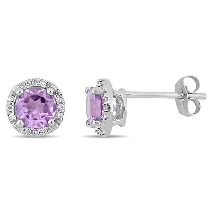 Amethyst and Diamond 10K White Gold Earrings 0.87ctw