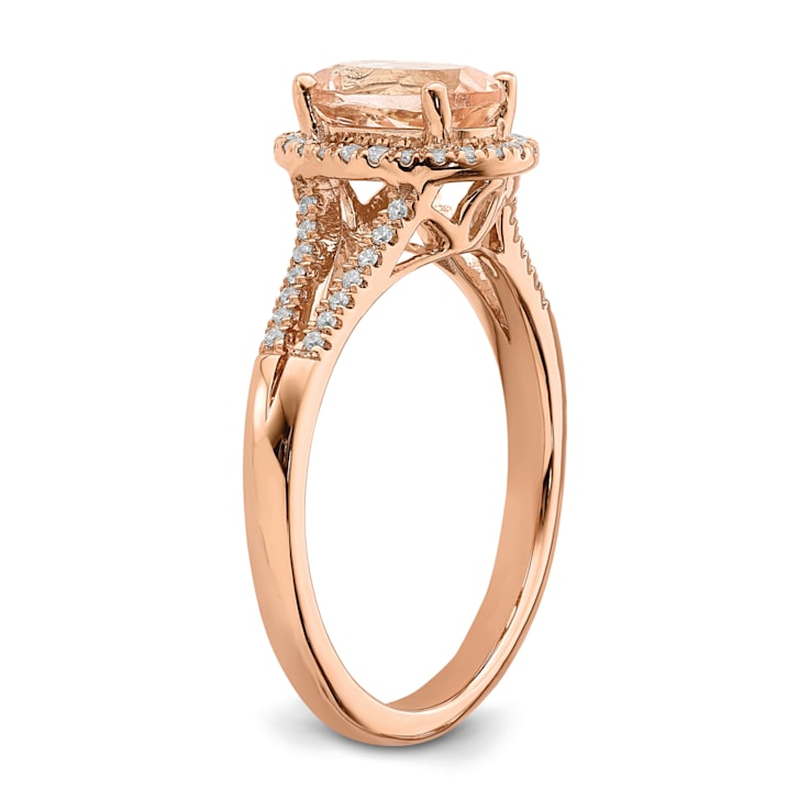 14K Rose Gold Morganite Diamond Halo Engagement Ring 1.25ctw