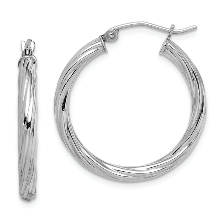 Rhodium Over Sterling Silver 2.7x25mm Twisted Hoop Earrings