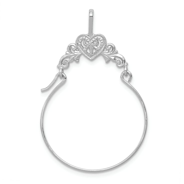 Rhodium Over 14K White Gold Polished Filigree Heart Charm Holder