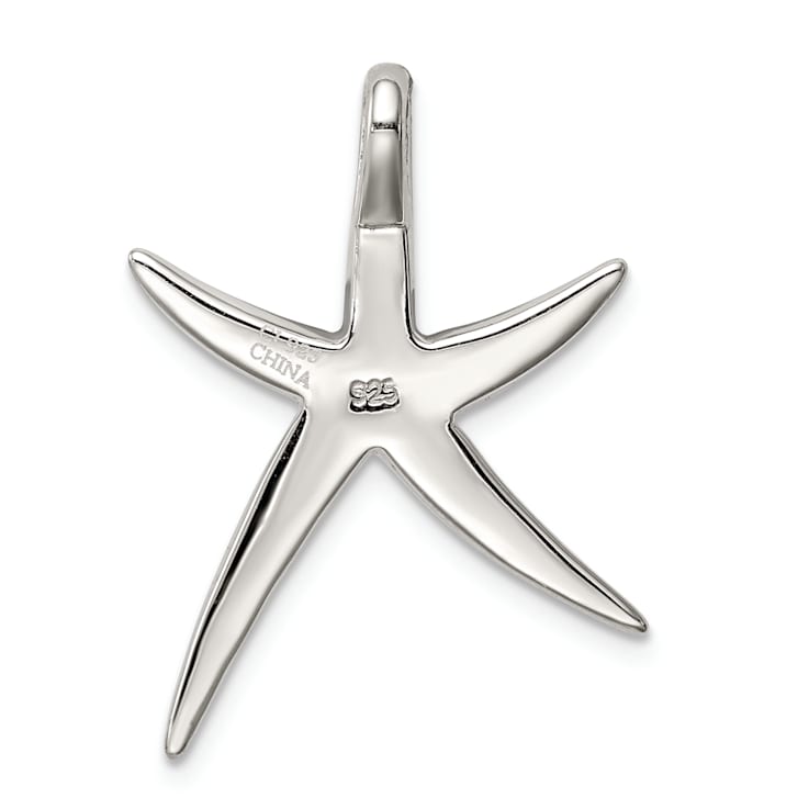 Rhodium Over Sterling Silver Lab Created Blue Opal Inlay Flat Starfish
Slide Pendant