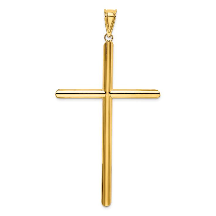 14k Yellow Gold 3D Polished Tube Cross Pendant