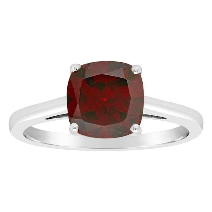 8mm Square Cushion Garnet Rhodium Over Sterling Silver Ring