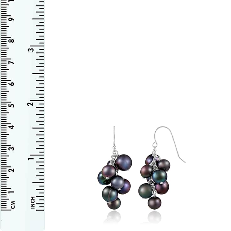 6-10mm Black Cultured Freshwater Pearl Rhodium Over Sterling Silver Earrings