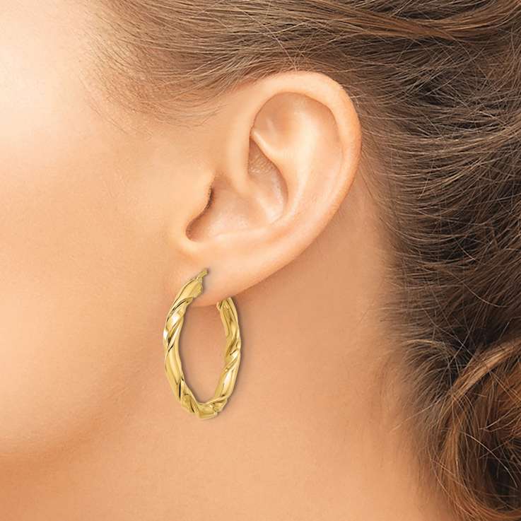 14k Yellow Gold Polished Twisted 1 5/16" Hoop Earrings